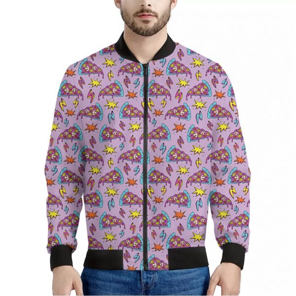 Psychedelic Pizza Pattern Print Bomber Jacket