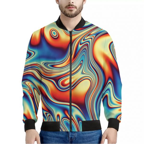 Psychedelic Wave Print Bomber Jacket