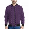 Purple And Black Checkered Pattern Print Bomber Jacket