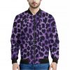 Purple And Black Cheetah Print Bomber Jacket