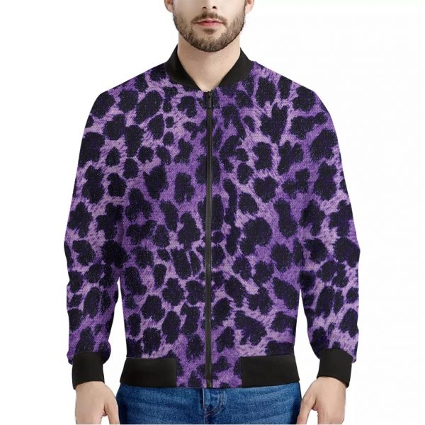 Purple And Black Cheetah Print Bomber Jacket
