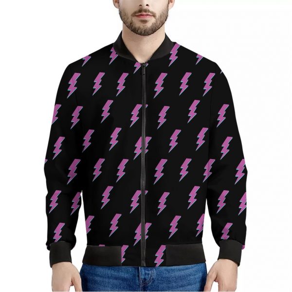 Purple And Teal Lightning Pattern Print Bomber Jacket