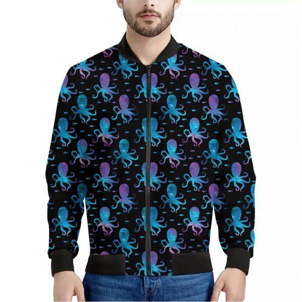 Purple And Teal Octopus Pattern Print Bomber Jacket
