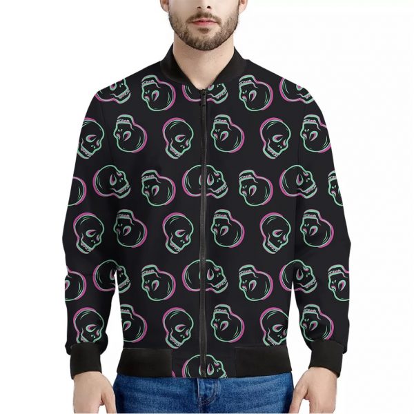 Purple And Teal Skull Pattern Print Bomber Jacket