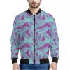 Purple And Teal Tropical Leaf Print Bomber Jacket