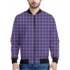 Purple And White Tattersall Print Bomber Jacket