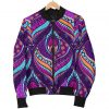 Purple Bohemian Peacock Feather Print Bomber Jacket