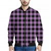 Purple Buffalo Plaid Print Bomber Jacket