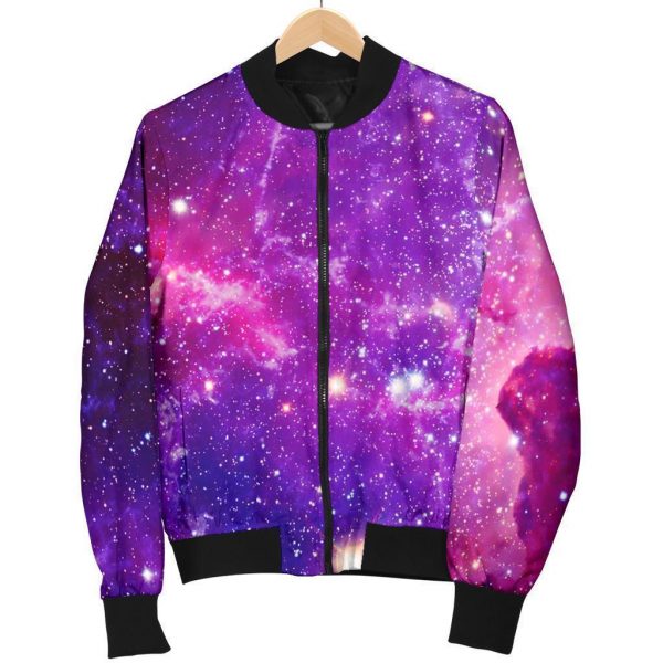 Purple Bursting Galaxy Space Print Bomber Jacket