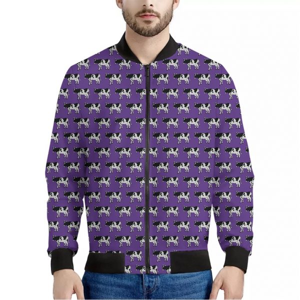 Purple Cow Pattern Print Bomber Jacket