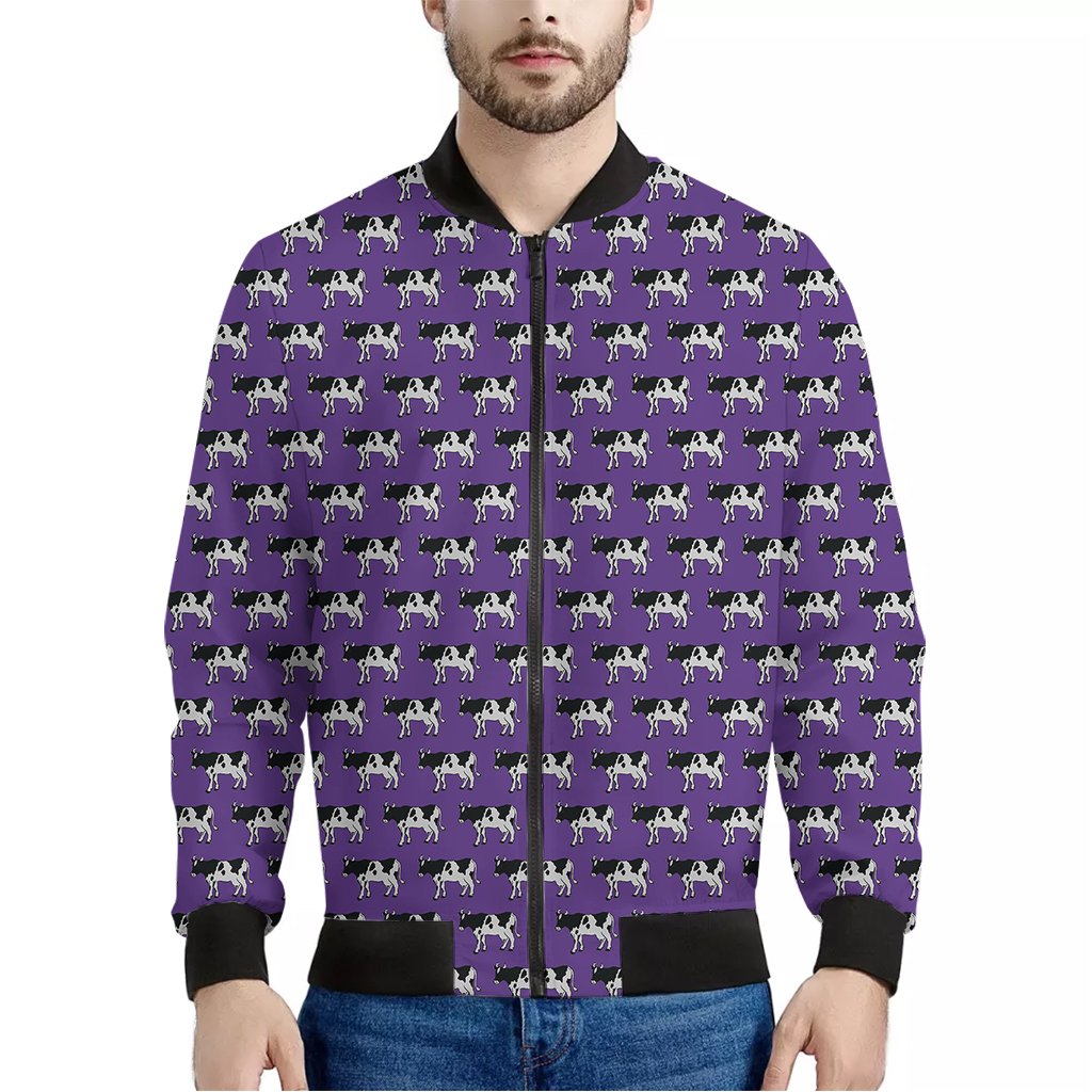 Purple-Cow-Pattern-Print-Bomber-Jacket Purple Cow Pattern Print Bomber Jacket