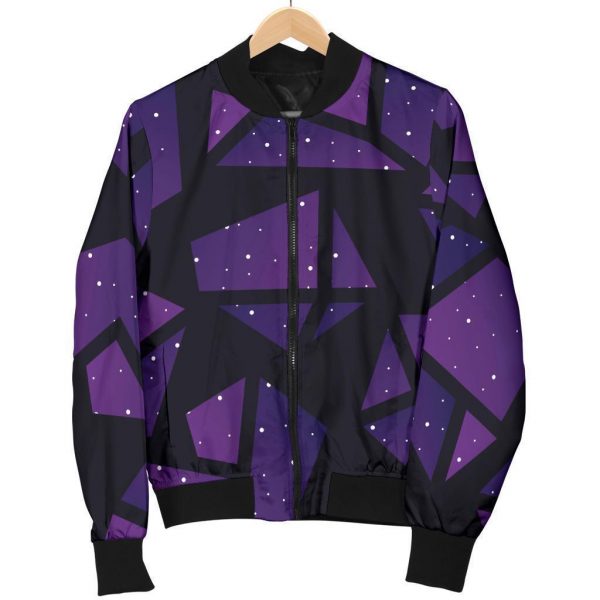 Purple Crystal Cosmic Galaxy Space Print Bomber Jacket