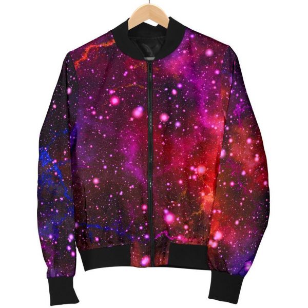 Purple Dark Galaxy Space Print Bomber Jacket