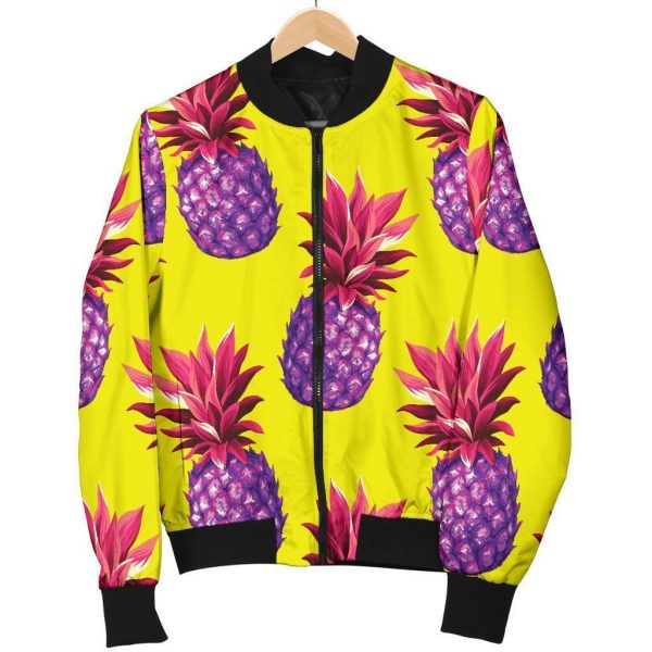 Purple EDM Pineapple Pattern Print Bomber Jacket