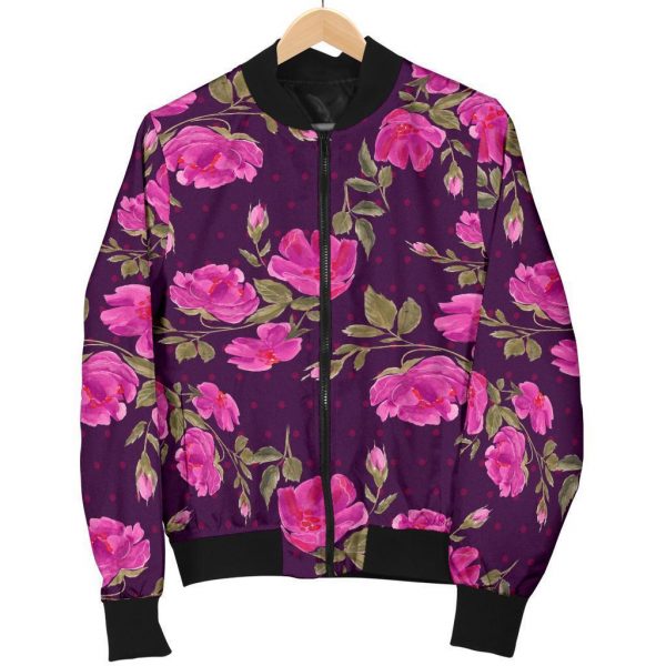 Purple Floral Flower Pattern Print Bomber Jacket