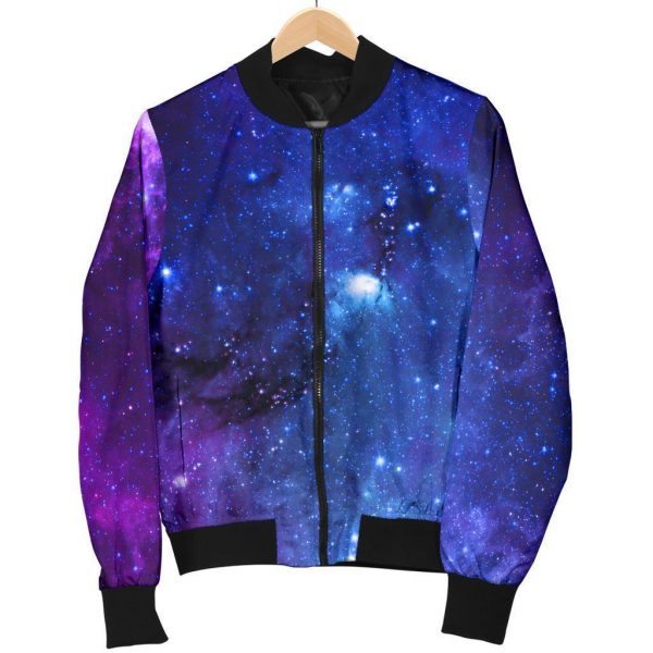 Purple Galaxy Space Blue Starfield Print Bomber Jacket