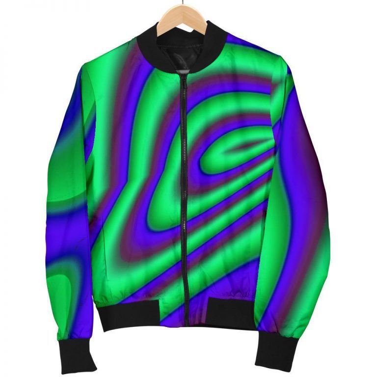 Purple Green Psychedelic Trippy Print Bomber Jacket