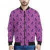 Purple Halloween Witch Pattern Print Bomber Jacket