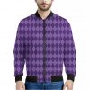 Purple Harlequin Pattern Print Bomber Jacket