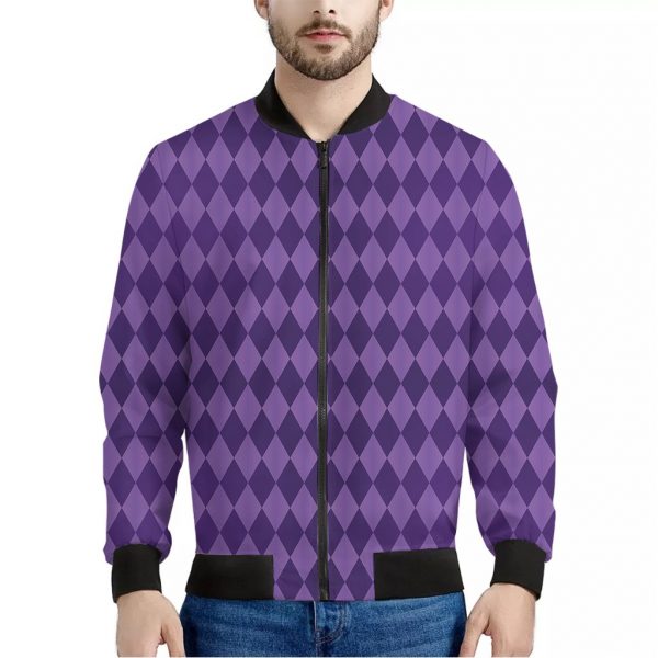 Purple Harlequin Pattern Print Bomber Jacket