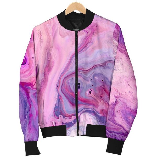 Purple Liquid Marble Print Bomber Jacket