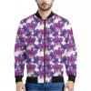 Purple Orchid Flower Pattern Print Bomber Jacket