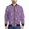 Purple Panda And Flower Pattern Print Bomber Jacket
