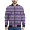 Purple Ribbon Knitted Pattern Print Bomber Jacket