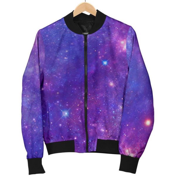 Purple Stardust Cloud Galaxy Space Print Bomber Jacket