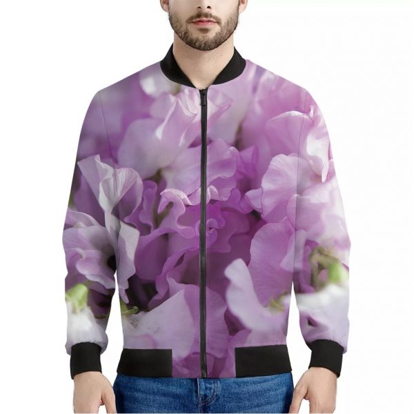 Purple Sweet Pea Print Bomber Jacket