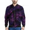 Purple Tropical Leaves Print Bomber Jacket
