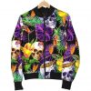 Purple Tropical Skull Pattern Print Bomber Jacket