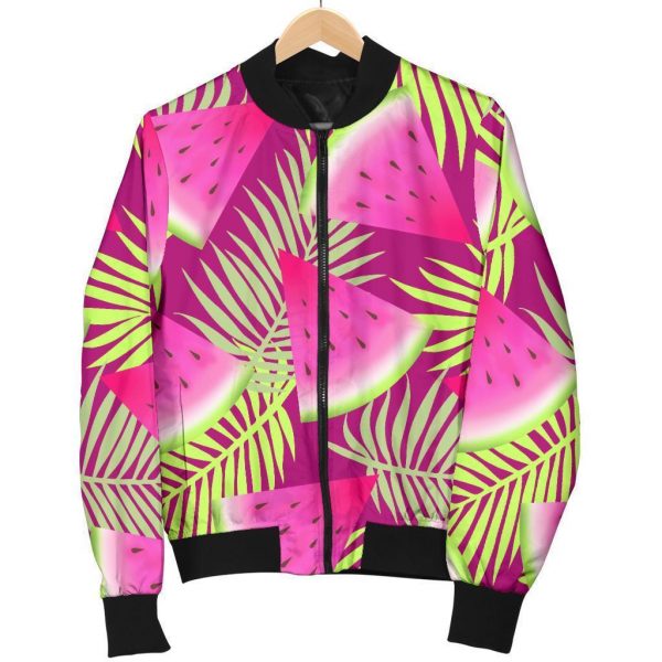 Purple Tropical Watermelon Pattern Print Bomber Jacket