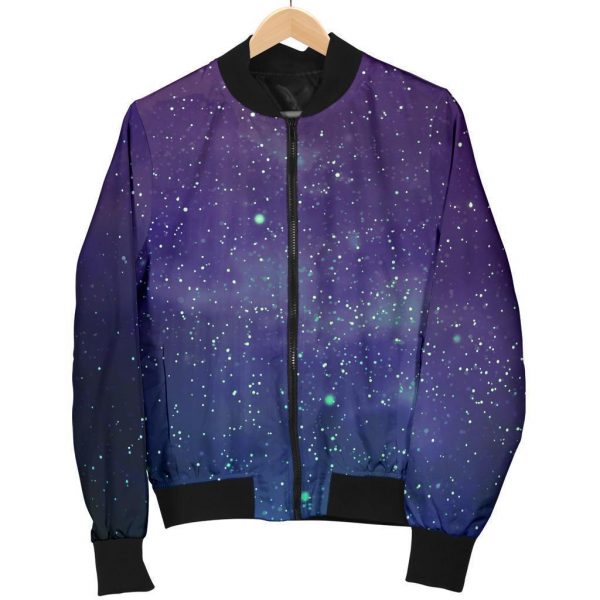 Purple Turquoise Galaxy Space Print Bomber Jacket