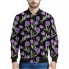 Purple Watercolor Tulip Pattern Print Bomber Jacket