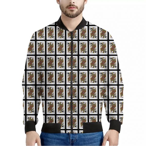 Queen Of Spades Playing Card Pattern Print Bomber Jacket