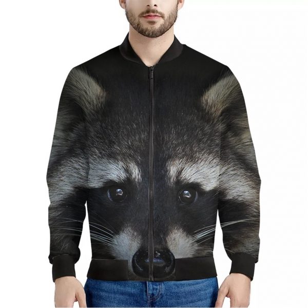 Raccoon Portrait Print Bomber Jacket