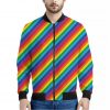 Rainbow Diagonal Striped Pattern Print Bomber Jacket