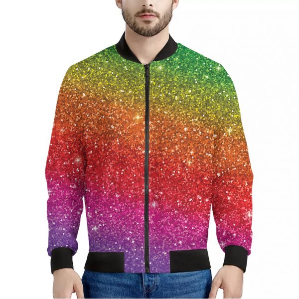 Rainbow Glitter Texture Print Bomber Jacket
