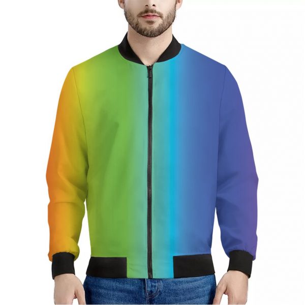 Rainbow Gradient Print Bomber Jacket