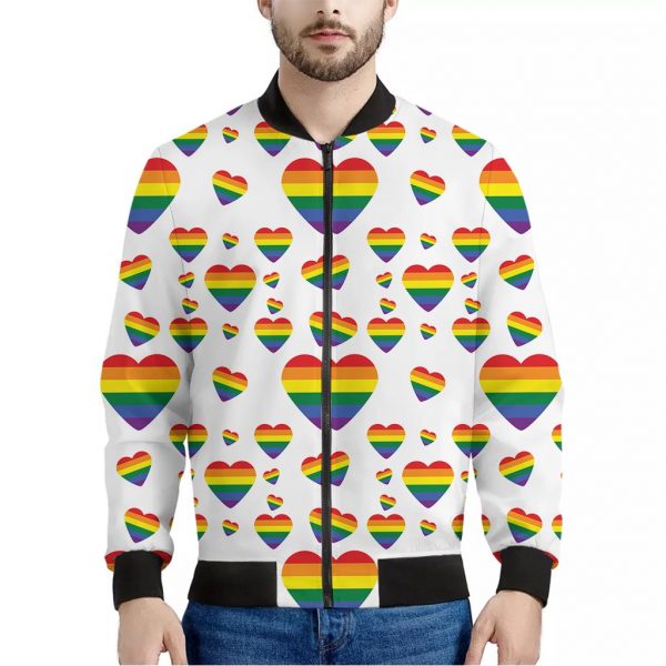Rainbow LGBT Heart Pattern Print Bomber Jacket