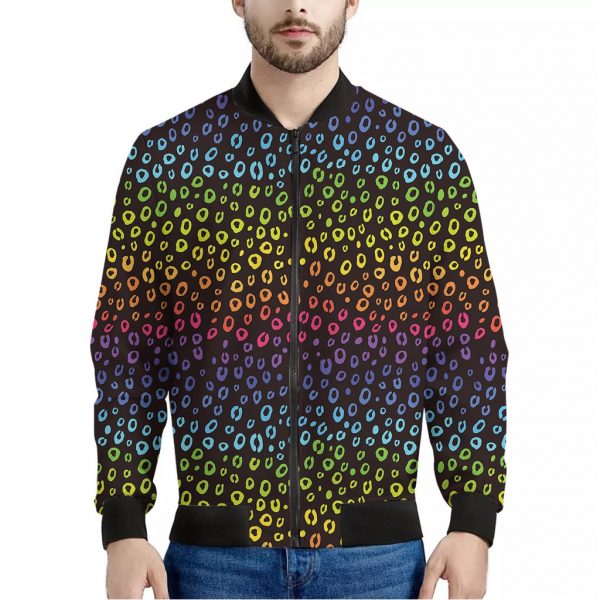 Rainbow Leopard Pattern Print Bomber Jacket