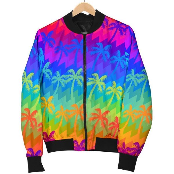Rainbow Palm Tree Pattern Print Bomber Jacket