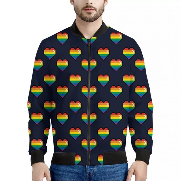 Rainbow Pixel 8-Bit LGBT Pride Heart Bomber Jacket
