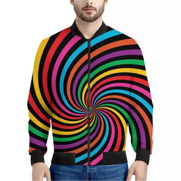 Rainbow Psychedelic Swirl Print Bomber Jacket