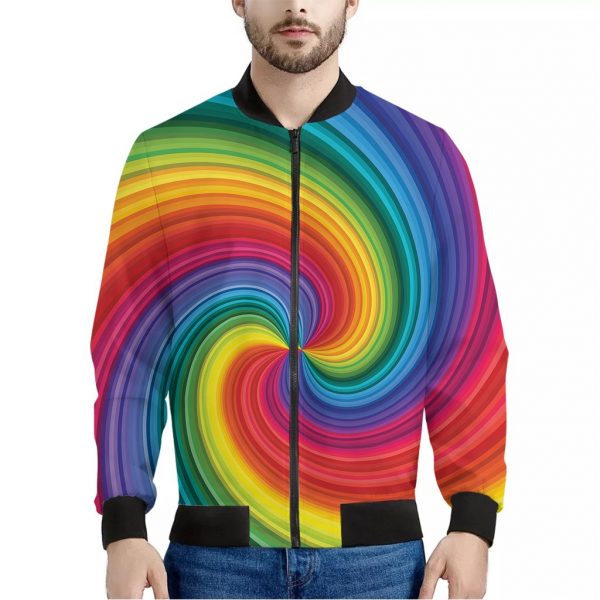 Rainbow Swirl Print Bomber Jacket
