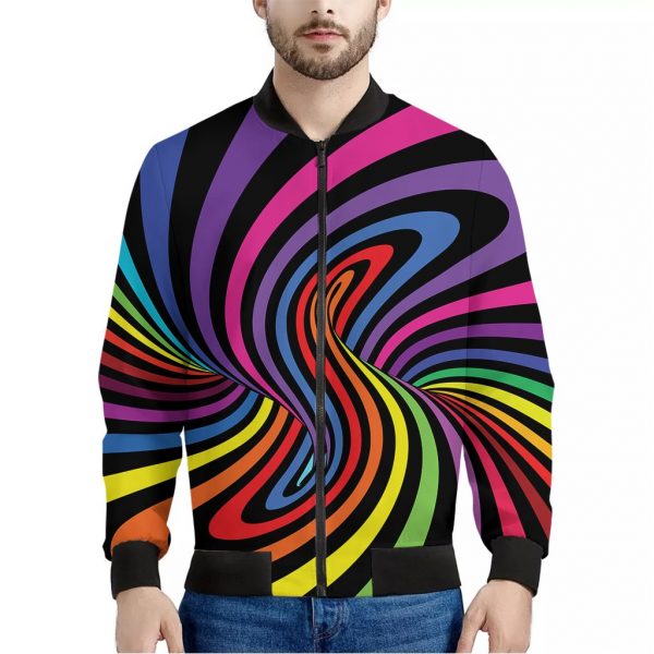 Rainbow Torus Psychedelic Print Bomber Jacket