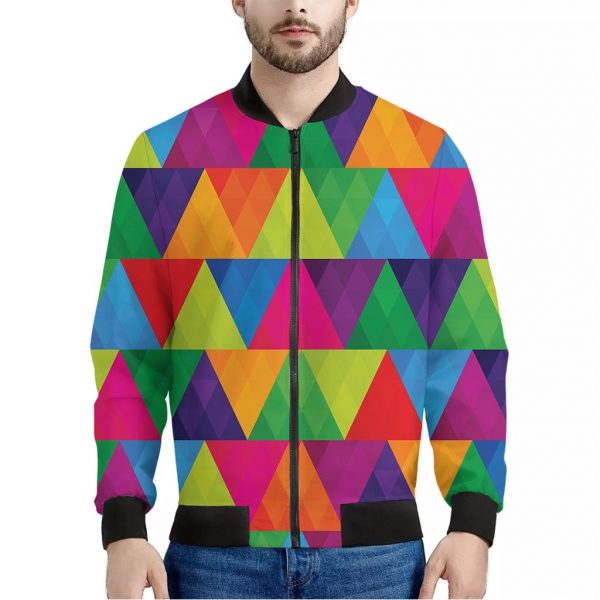 Rainbow Triangles Pattern Print Bomber Jacket