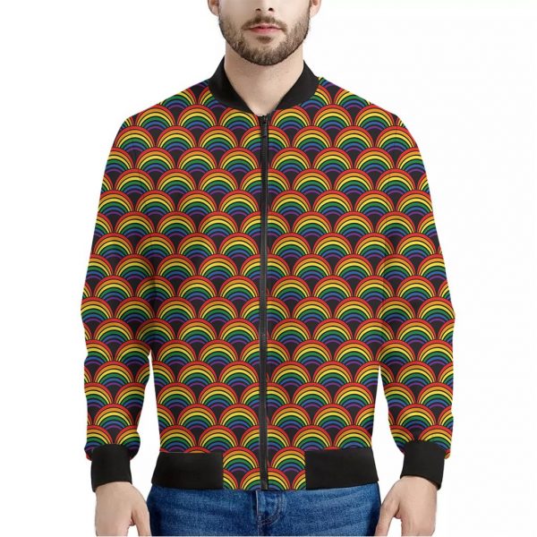 Rainbow Wave Pattern Print Bomber Jacket