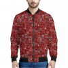 Red Adinkra Tribe Symbols Print Bomber Jacket